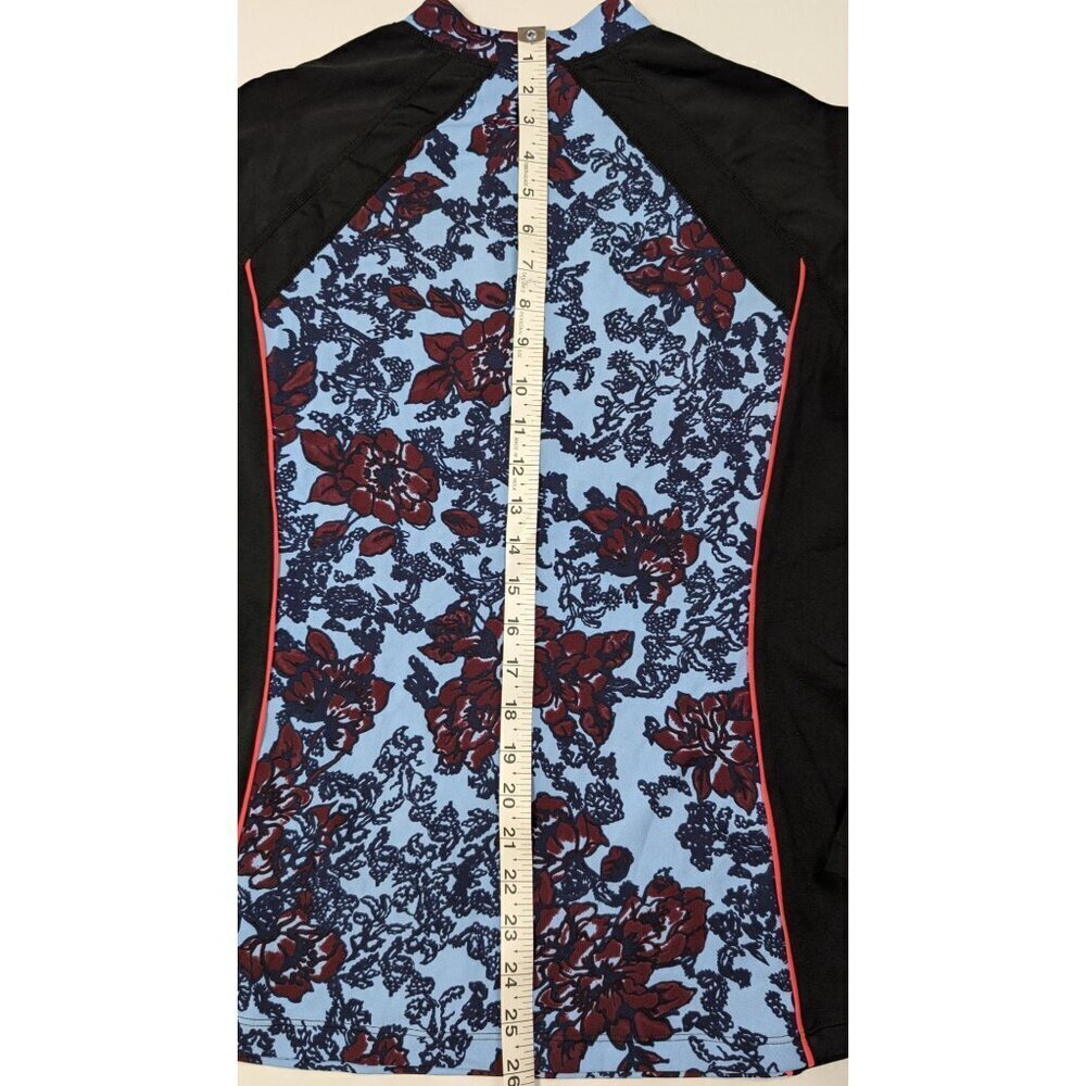 Floral Rash Guard Swim Top Colorblock Long-Sleeve Zip Black & Blue Womens M - Picture 6 of 8